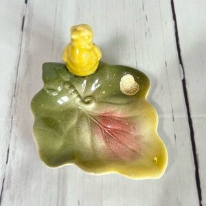 Vintage Royal Copley Yellow Finch Bird on Leaf Trinket Dish - Mid-Century Art